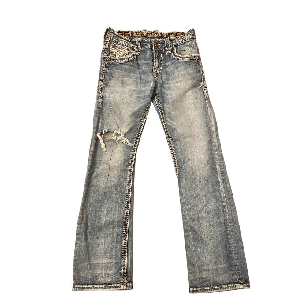 Rock Revival Jeans Men’s James Boot 32x30 Distressed Bling